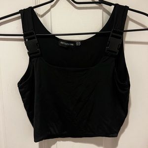 Black Crop Top with Buckles